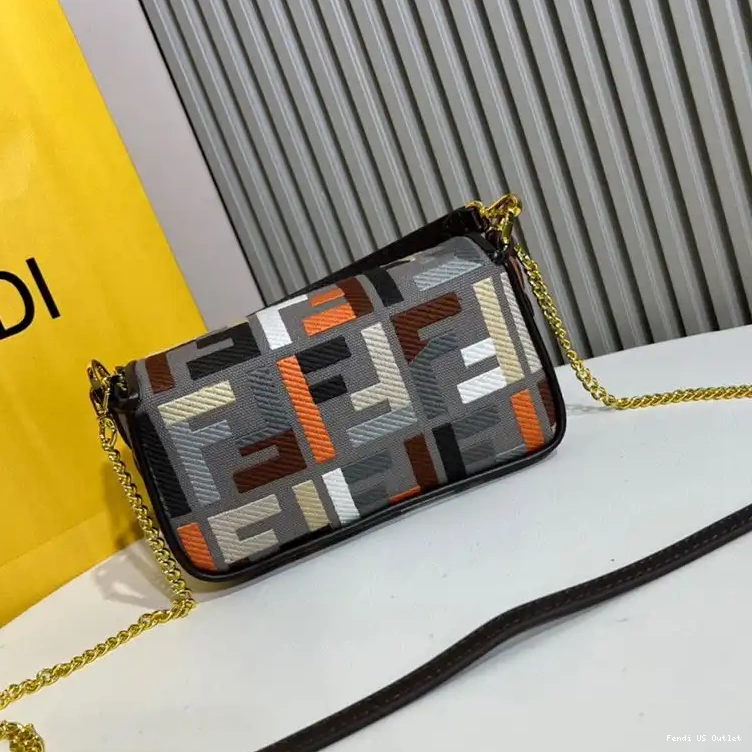 Affordable HOT Mini Fendi Grey In Bag Multi FF Motif Baguette Canvas 0516